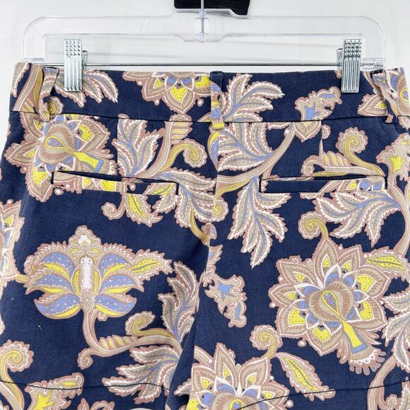 Ann Taylor Loft Navy Blue Paisley Shorts Linen Blend Floral Womens Size 0 - Picture 9 of 11